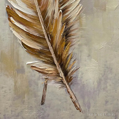BUYARTVIEW Golden Grace – Vertical Painting of Golden Feathers, Textured Impasto, Modern - image 6