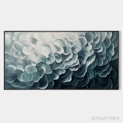 BUYARTVIEW Mediterranean Breeze – Abstract Teal White Impasto Oil Painting - image 1