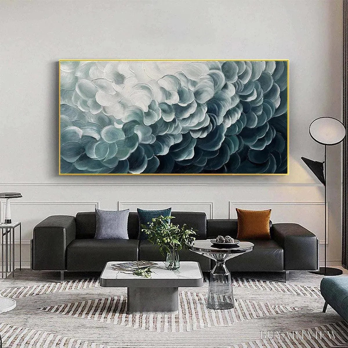 BUYARTVIEW Mediterranean Breeze – Abstract Teal White Impasto Oil Painting - image 2
