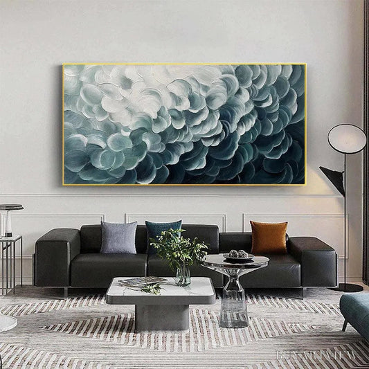 BUYARTVIEW Mediterranean Breeze – Abstract Teal White Impasto Oil Painting - image 2