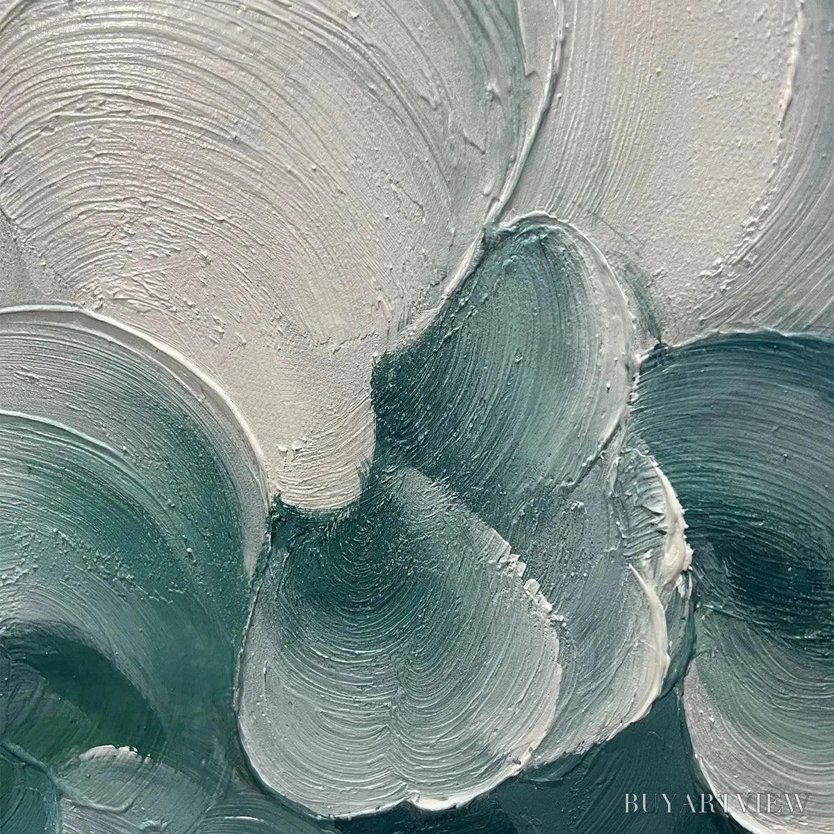 BUYARTVIEW Mediterranean Breeze – Abstract Teal White Impasto Oil Painting - image 3