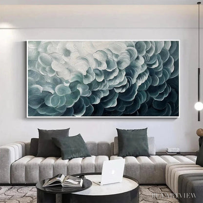 BUYARTVIEW Mediterranean Breeze – Abstract Teal White Impasto Oil Painting - image 4