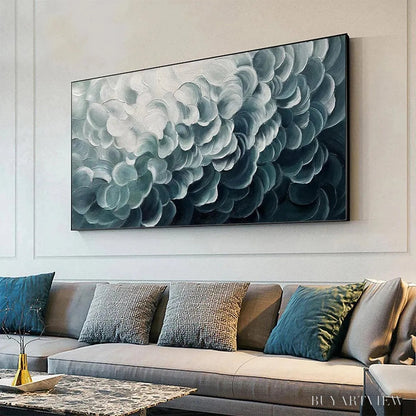 BUYARTVIEW Mediterranean Breeze – Abstract Teal White Impasto Oil Painting - image 6