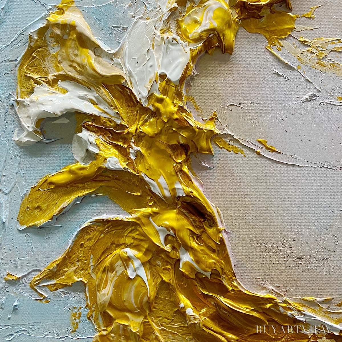 BUYARTVIEW Jade Aurora – Green and Gold Abstract Impasto Oil Painting - image 3