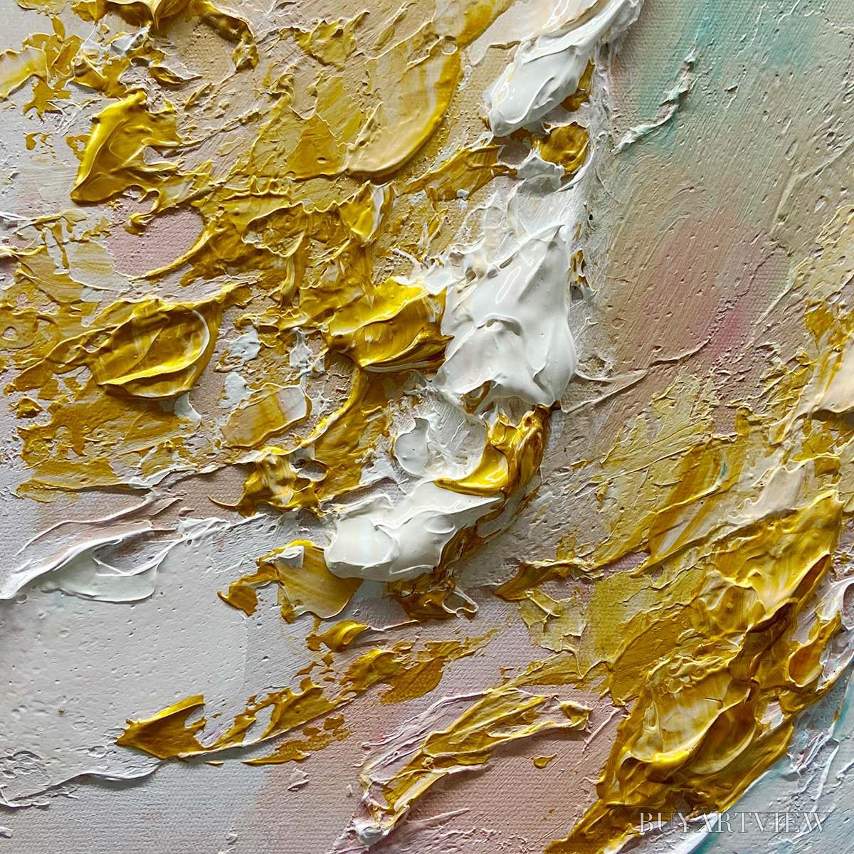 BUYARTVIEW Jade Aurora – Green and Gold Abstract Impasto Oil Painting - image 5