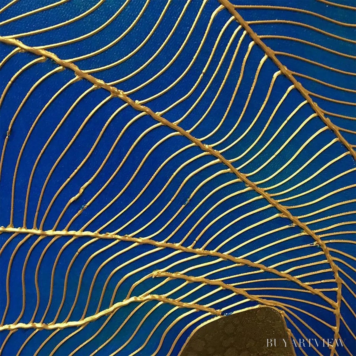 BUYARTVIEW Golden Flow – Abstract Blue and Gold Oil Painting - image 3