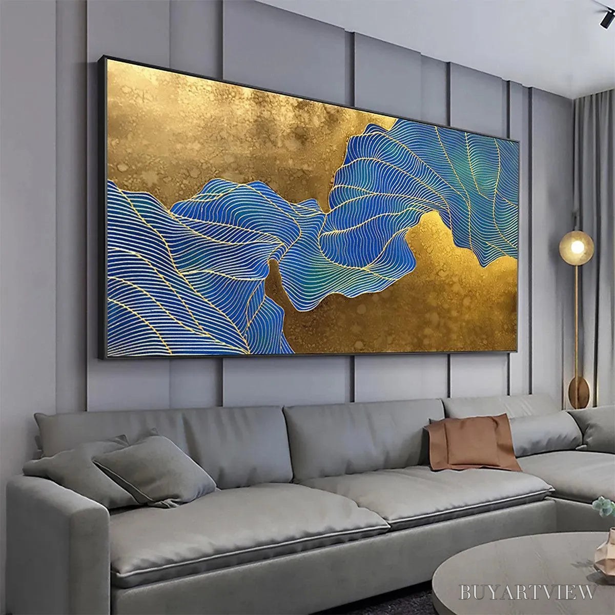 BUYARTVIEW Golden Flow – Abstract Blue and Gold Oil Painting - image 4