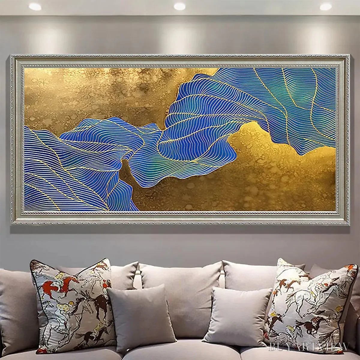 BUYARTVIEW Golden Flow – Abstract Blue and Gold Oil Painting - image 5