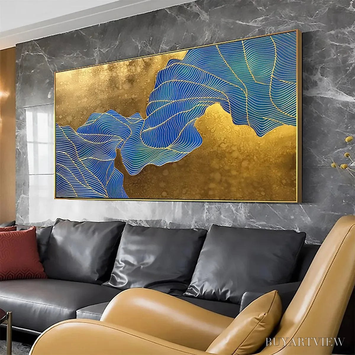 BUYARTVIEW Golden Flow – Abstract Blue and Gold Oil Painting - image 6