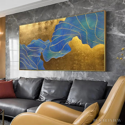BUYARTVIEW Golden Flow – Abstract Blue and Gold Oil Painting - image 6
