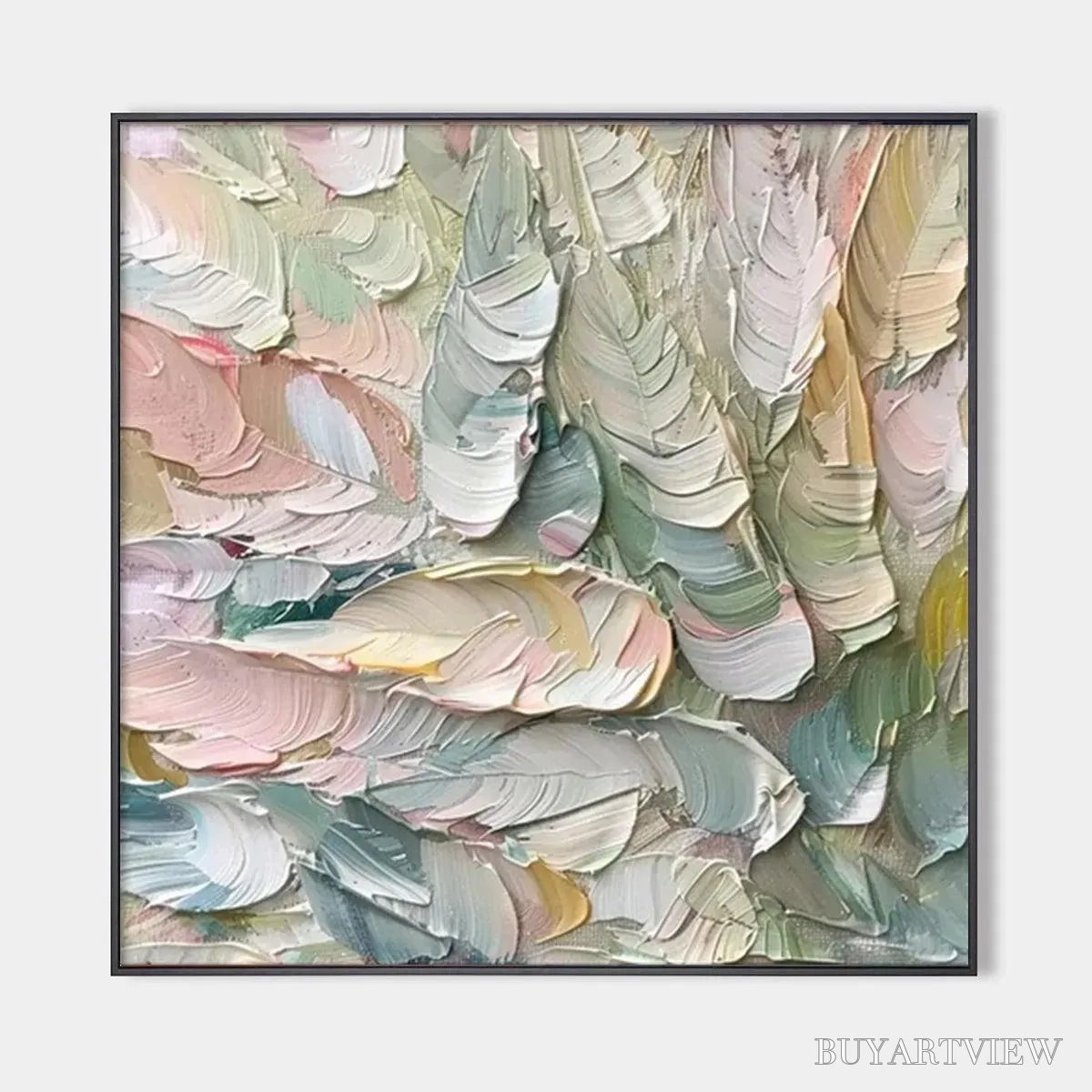 BUYARTVIEW Pastel Feathers – Textured Abstract Painting, Impasto , Square Canvas, Dreamy Decor - image 1