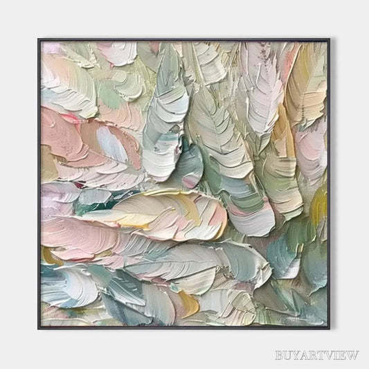 BUYARTVIEW Pastel Feathers – Textured Abstract Painting, Impasto , Square Canvas, Dreamy Decor - image 1