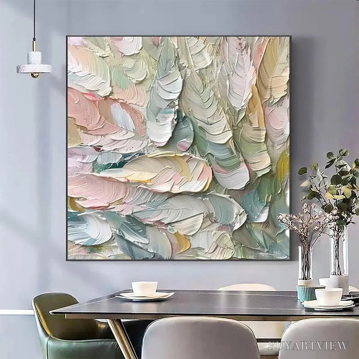 BUYARTVIEW Pastel Feathers – Textured Abstract Painting, Impasto , Square Canvas, Dreamy Decor - image 2
