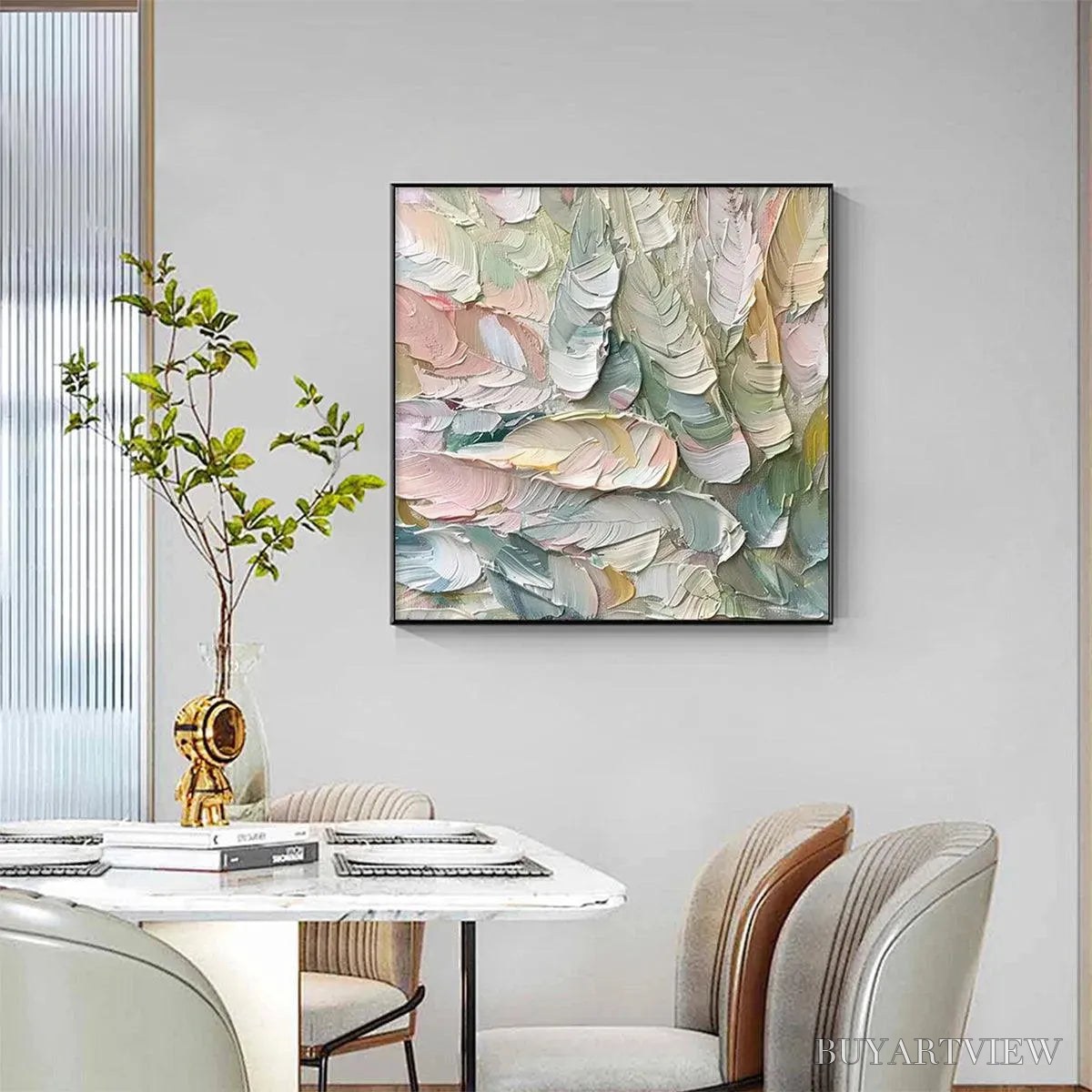 BUYARTVIEW Pastel Feathers – Textured Abstract Painting, Impasto , Square Canvas, Dreamy Decor - image 4