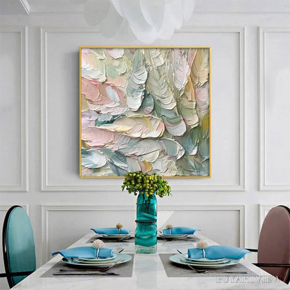 BUYARTVIEW Pastel Feathers – Textured Abstract Painting, Impasto , Square Canvas, Dreamy Decor - image 5