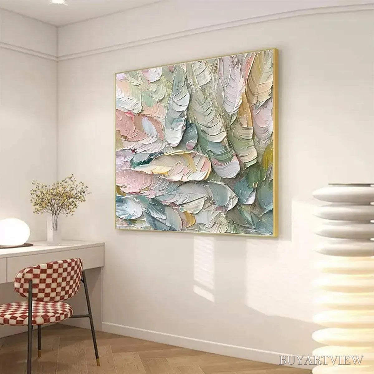 BUYARTVIEW Pastel Feathers – Textured Abstract Painting, Impasto , Square Canvas, Dreamy Decor - image 6