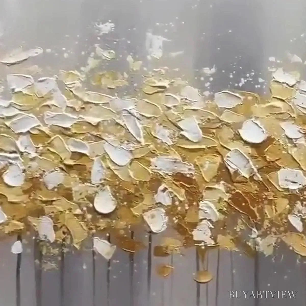 BUYARTVIEW Golden Drizzle – Textured Abstract Painting, Gold and Grey , Panoramic Canvas, Modern Decor - image 2