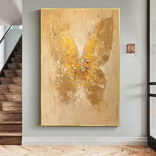 BUYARTVIEW Golden Wings – Gold Butterfly Painting, Textured , Vertical Canvas, Beige and Gold Decor - image 2