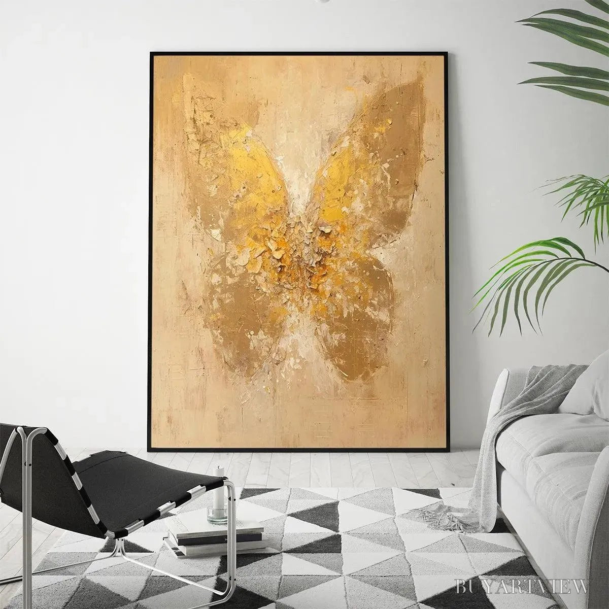 BUYARTVIEW Golden Wings – Gold Butterfly Painting, Textured , Vertical Canvas, Beige and Gold Decor - image 4