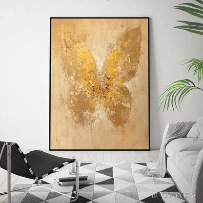 BUYARTVIEW Golden Wings – Gold Butterfly Painting, Textured , Vertical Canvas, Beige and Gold Decor - image 4