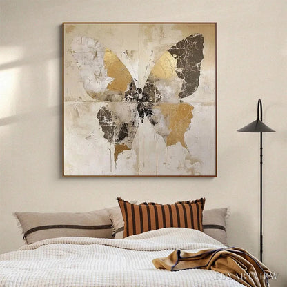 BUYARTVIEW Golden Monarch – Gold Butterfly Painting, Square Canvas Art, Textured , Beige and Gold Decor - image 4