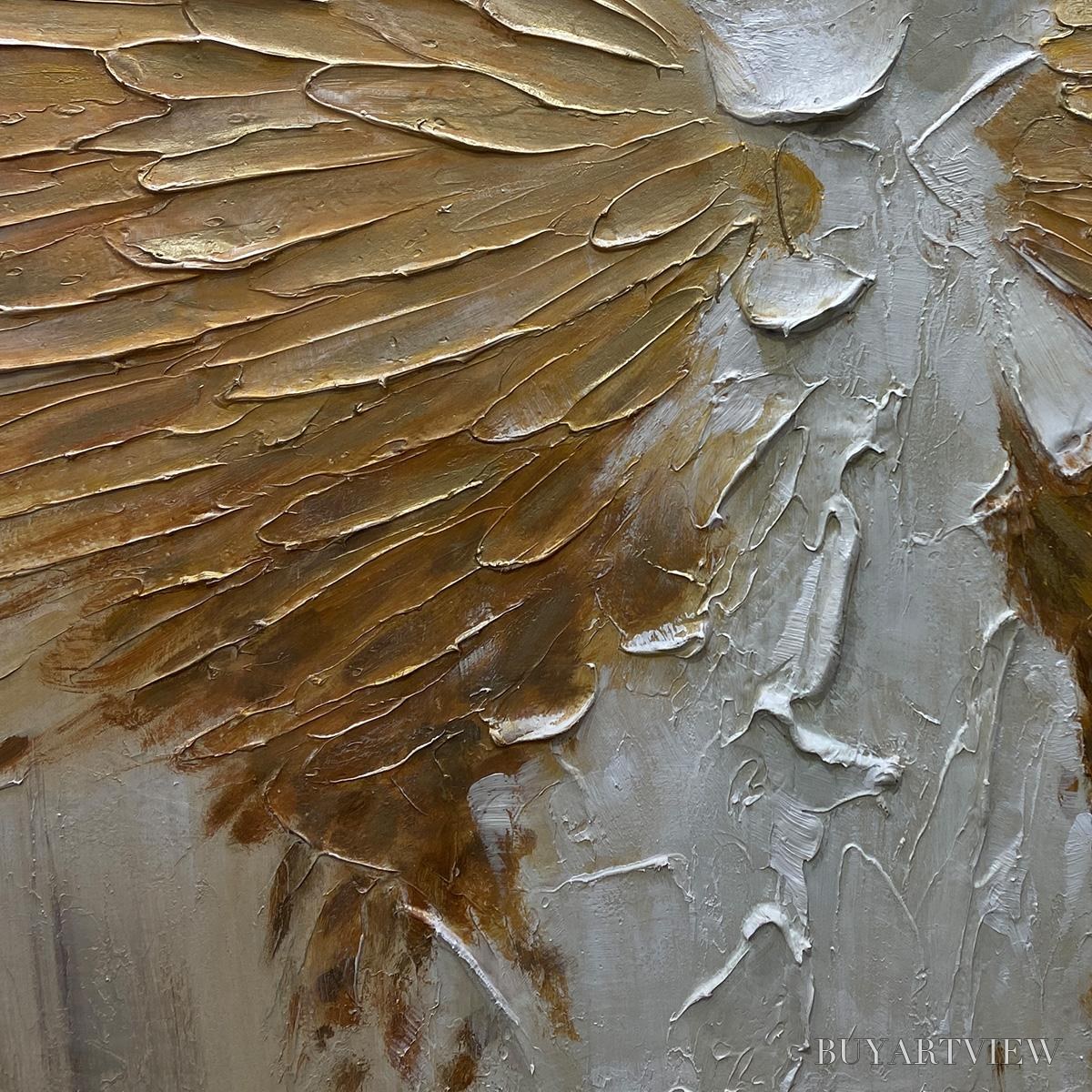 BUYARTVIEW Golden Wings – Textured Abstract Painting, Gold and Beige , Panoramic Canvas, Modern Decor - image 3