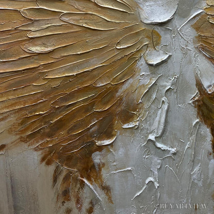 BUYARTVIEW Golden Wings – Textured Abstract Painting, Gold and Beige , Panoramic Canvas, Modern Decor - image 3