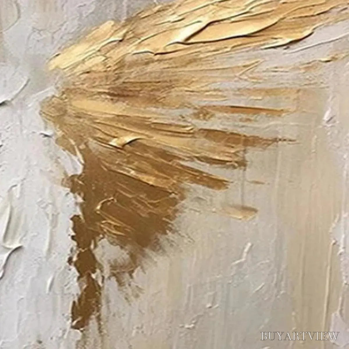 BUYARTVIEW Golden Wings – Textured Abstract Painting, Gold and Beige , Panoramic Canvas, Modern Decor - image 4