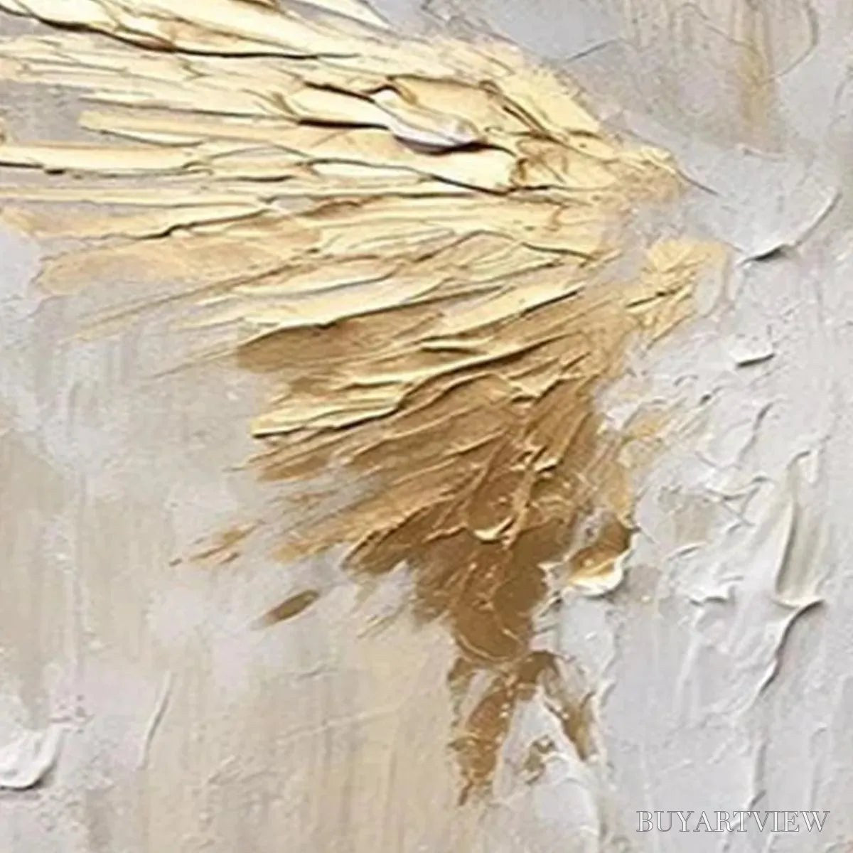 BUYARTVIEW Golden Wings – Textured Abstract Painting, Gold and Beige , Panoramic Canvas, Modern Decor - image 5