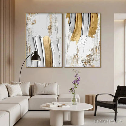 BUYARTVIEW Golden Lines Diptych – Textured Abstract Painting Set of 2, Vertical - image 5