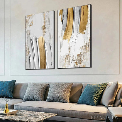 BUYARTVIEW Golden Lines Diptych – Textured Abstract Painting Set of 2, Vertical - image 6