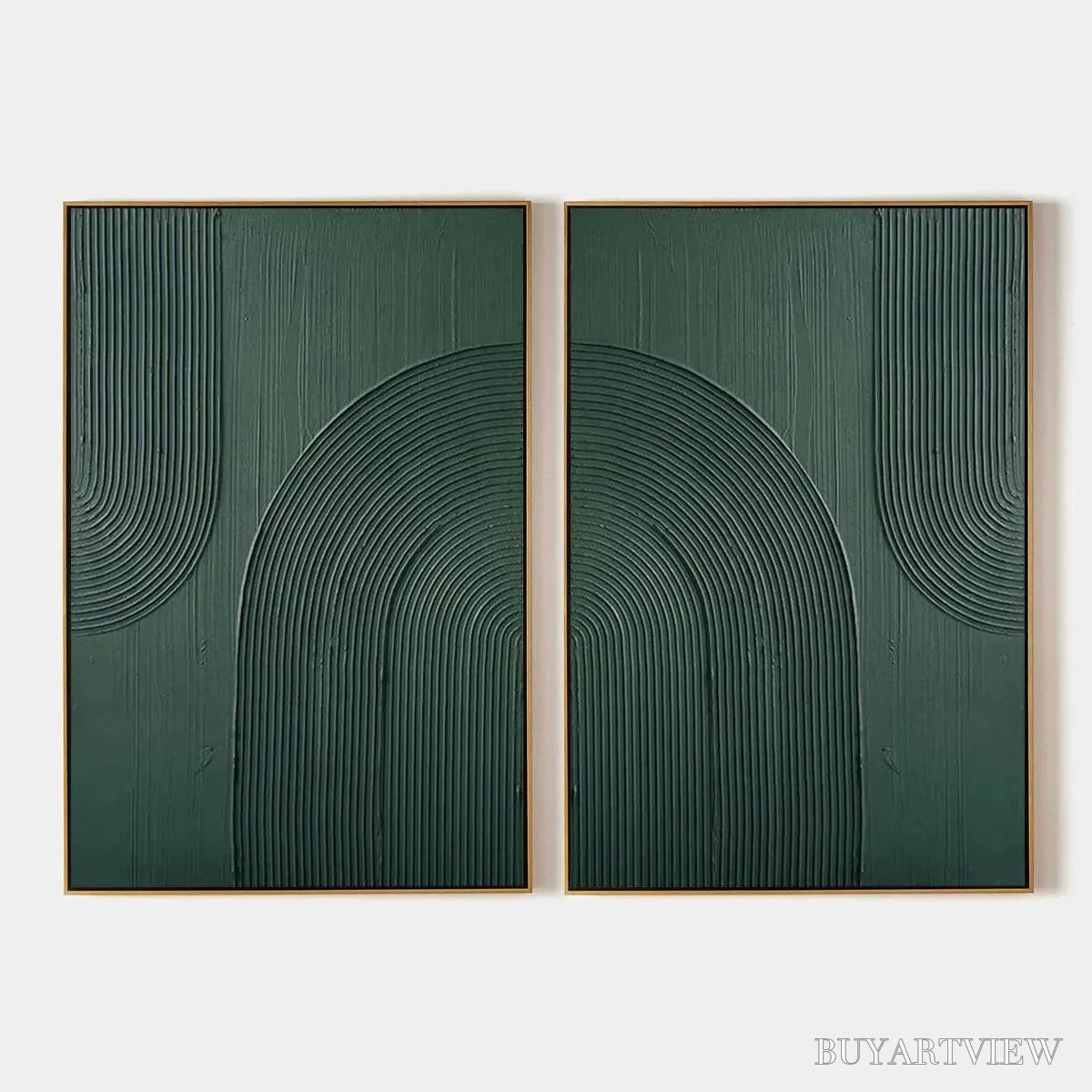 BUYARTVIEW Green Textured Arches Diptych – Textured Abstract Painting Set of 2, Square - image 1