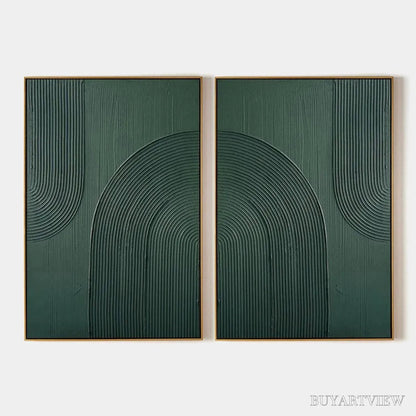 BUYARTVIEW Green Textured Arches Diptych – Textured Abstract Painting Set of 2, Square - image 1