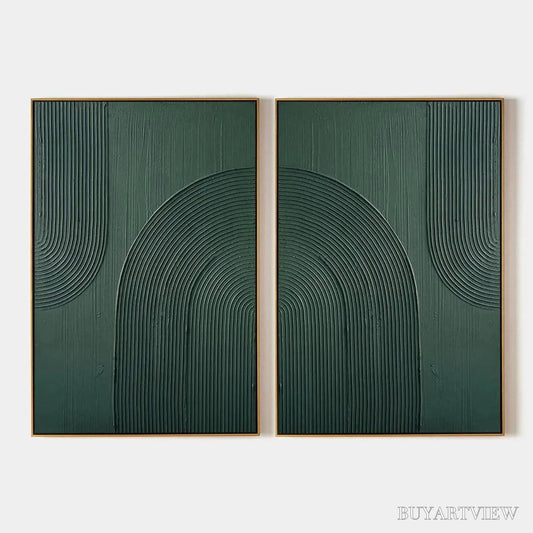 BUYARTVIEW Green Textured Arches Diptych – Textured Abstract Painting Set of 2, Square - image 1
