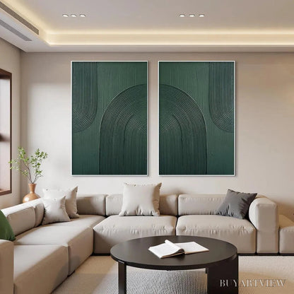 BUYARTVIEW Green Textured Arches Diptych – Textured Abstract Painting Set of 2, Square - image 2