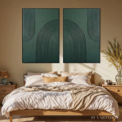 BUYARTVIEW Green Textured Arches Diptych – Textured Abstract Painting Set of 2, Square - image 4
