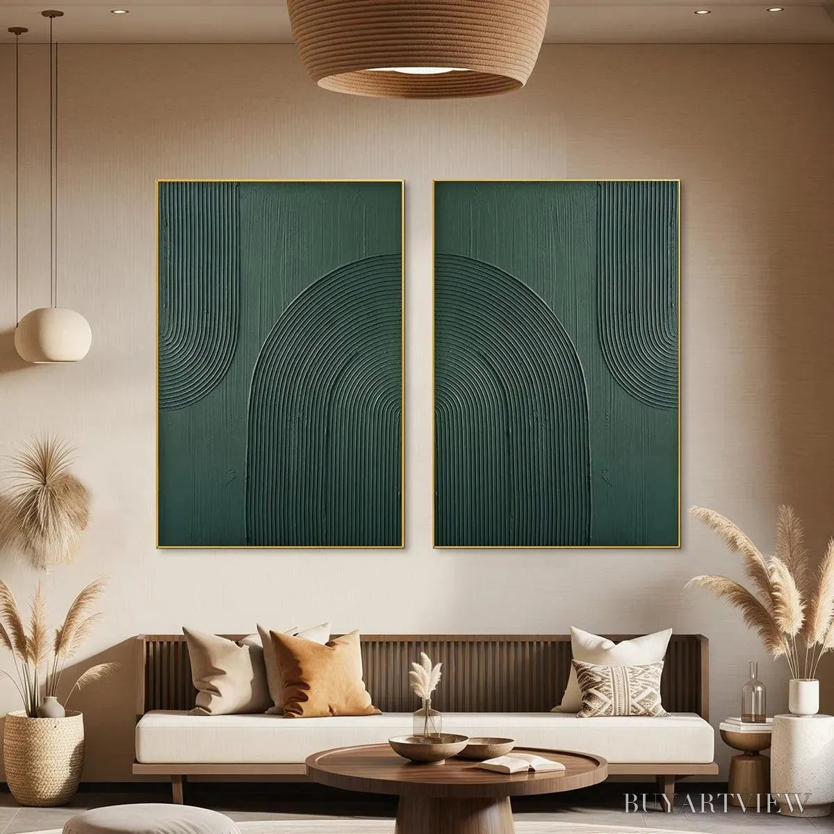 BUYARTVIEW Green Textured Arches Diptych – Textured Abstract Painting Set of 2, Square - image 5