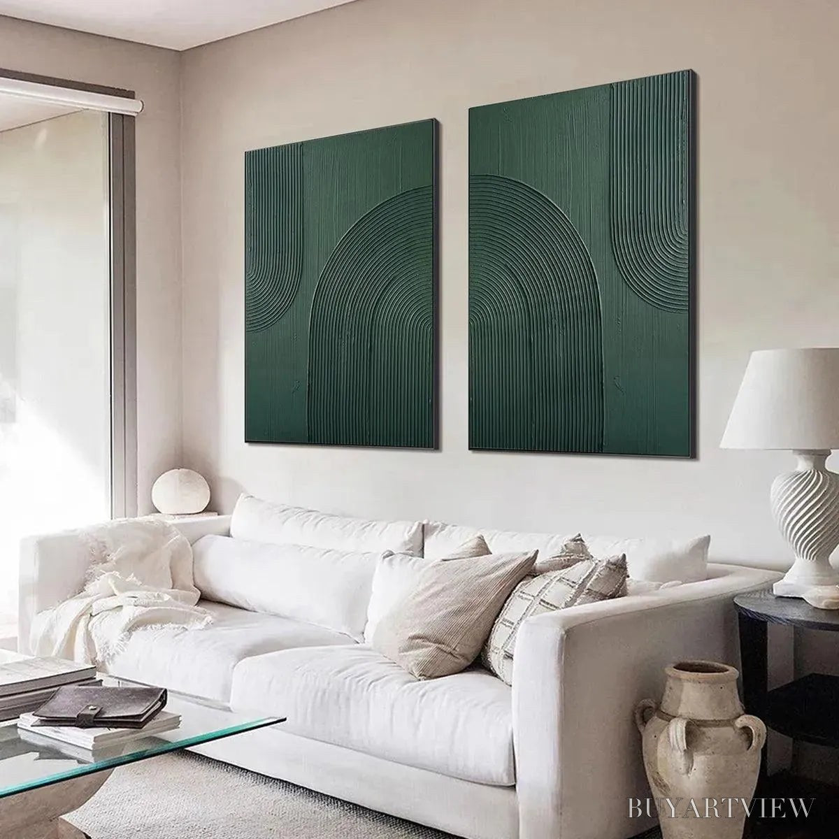 BUYARTVIEW Green Textured Arches Diptych – Textured Abstract Painting Set of 2, Square - image 6