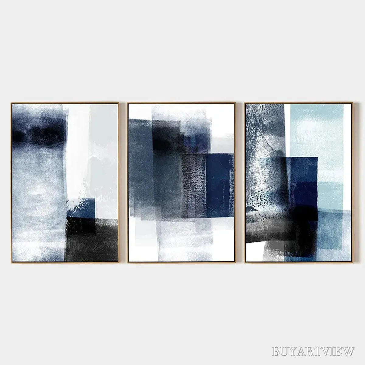 BUYARTVIEW Blue Abstract Triptych – Abstract Painting Set of 3, Vertical - image 1