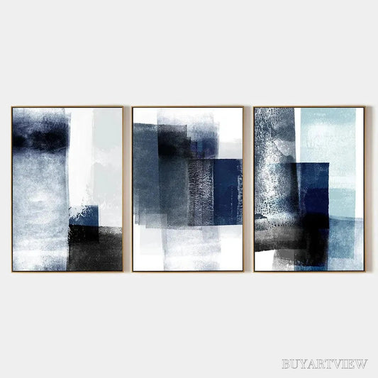 BUYARTVIEW Blue Abstract Triptych – Abstract Painting Set of 3, Vertical - image 1