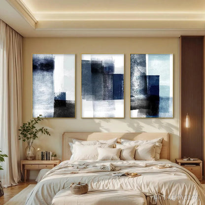 BUYARTVIEW Blue Abstract Triptych – Abstract Painting Set of 3, Vertical - image 4
