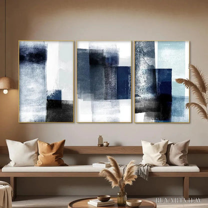 BUYARTVIEW Blue Abstract Triptych – Abstract Painting Set of 3, Vertical - image 5