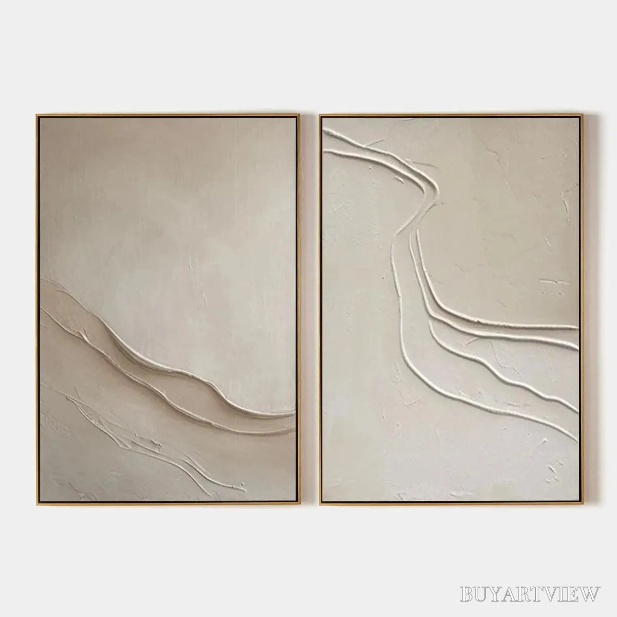 BUYARTVIEW Beige Textured Abstract Diptych – Textured Abstract Painting Set of 2, Square - image 1
