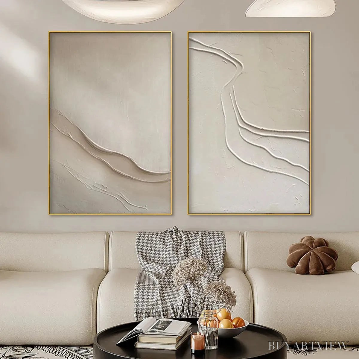BUYARTVIEW Beige Textured Abstract Diptych – Textured Abstract Painting Set of 2, Square - image 2