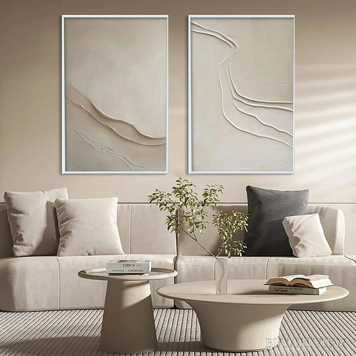 BUYARTVIEW Beige Textured Abstract Diptych – Textured Abstract Painting Set of 2, Square - image 4