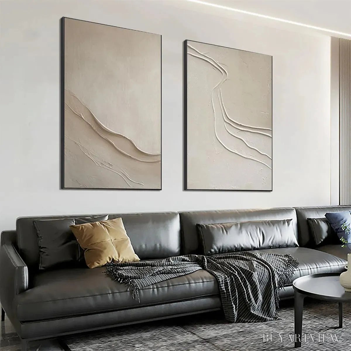 BUYARTVIEW Beige Textured Abstract Diptych – Textured Abstract Painting Set of 2, Square - image 5