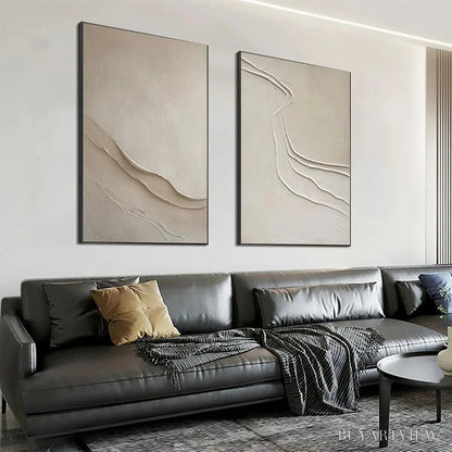 BUYARTVIEW Beige Textured Abstract Diptych – Textured Abstract Painting Set of 2, Square - image 5