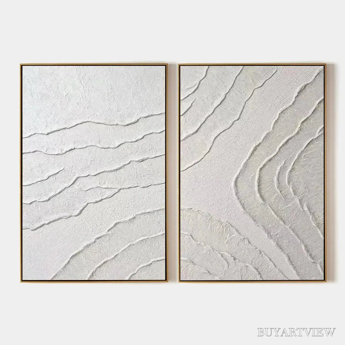 BUYARTVIEW White Textured Lines Diptych – Textured Abstract Painting Set of 2, Vertical - image 1