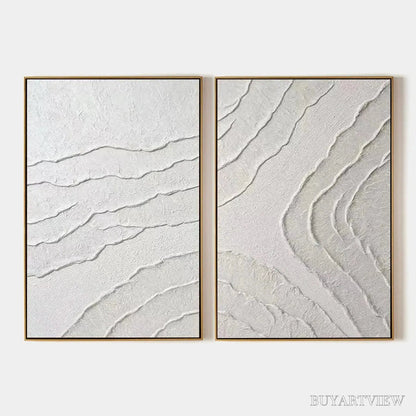 BUYARTVIEW White Textured Lines Diptych – Textured Abstract Painting Set of 2, Vertical - image 1