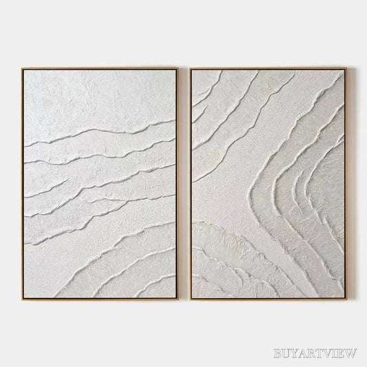 BUYARTVIEW White Textured Lines Diptych – Textured Abstract Painting Set of 2, Vertical - image 1